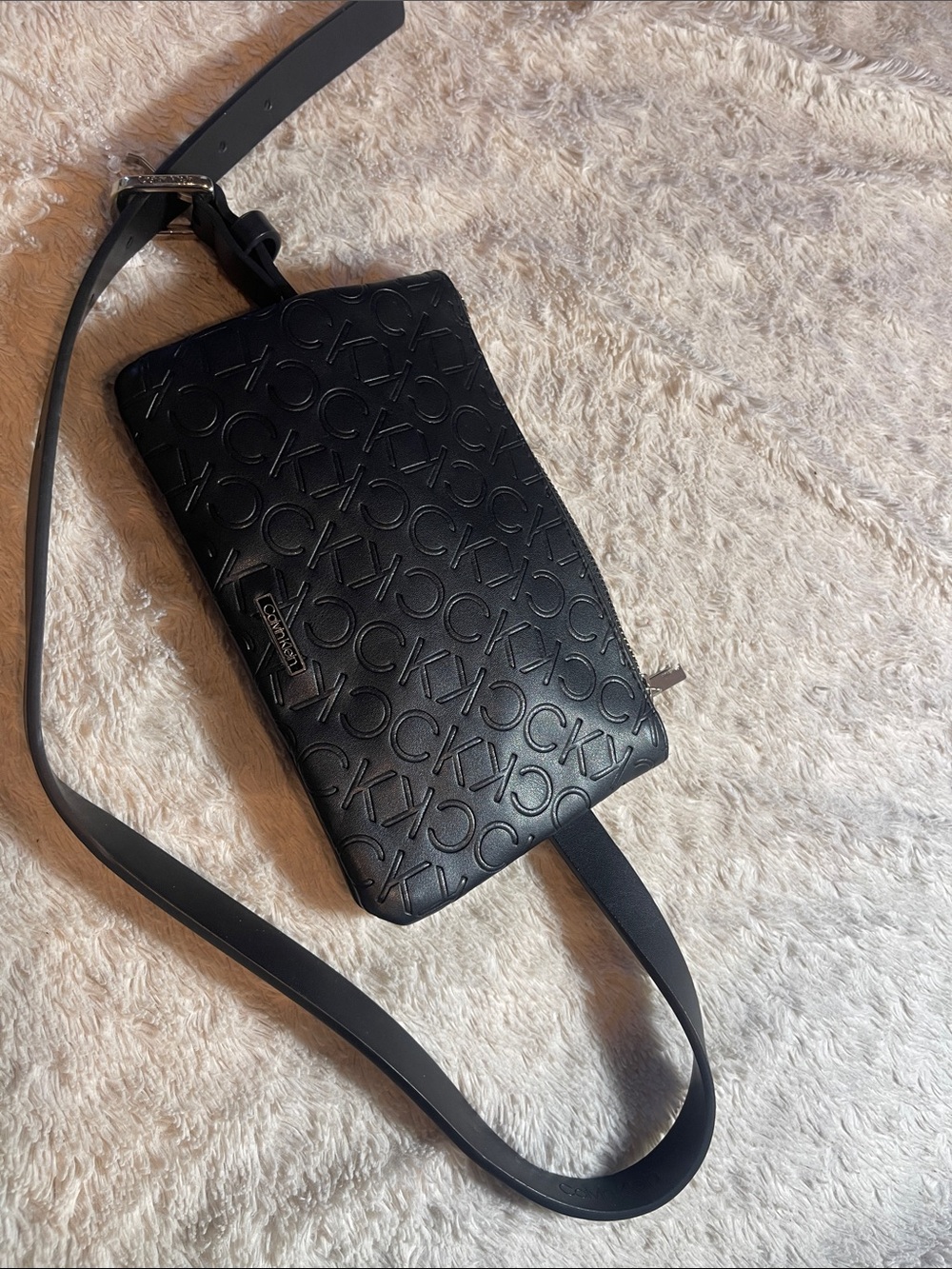 Calvin Klein Black Embossed Logo Belt Bag NWOT